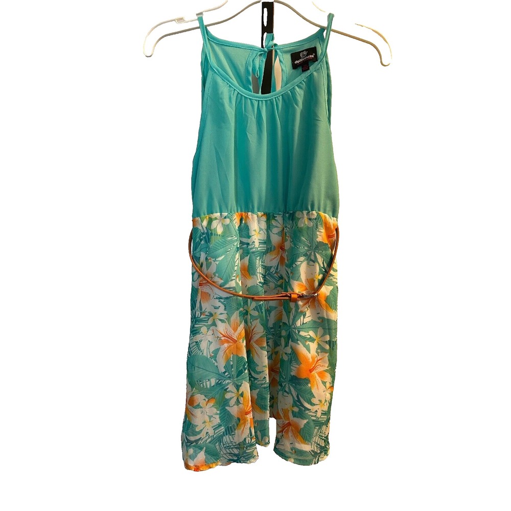 Sundress Girl's 7/8 Seafoam Orange White Floral Sleeveless Belt Dollhouse